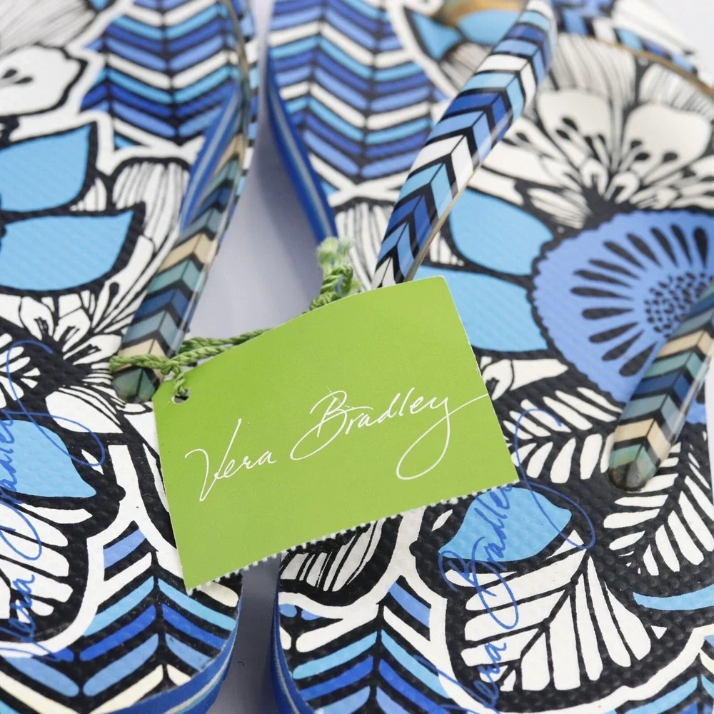 Vera Bradley Womens Sandals Size 6 Blue Bayou Thong Flip Flop Slide Paisley Shoe